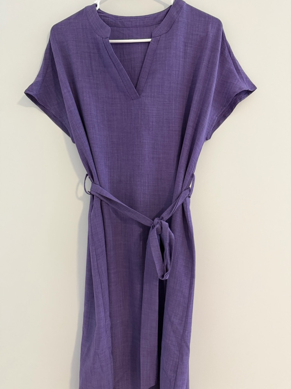 V-Neck Tie-Waist Midi Dress in Purple